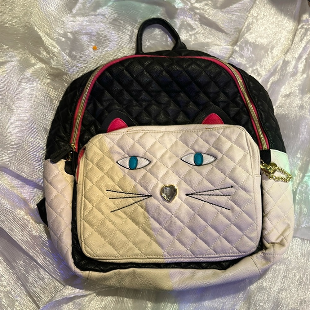 Betsy Johnson black cat leather bag